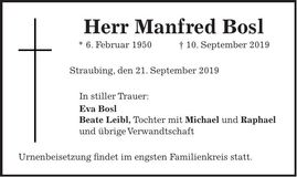 Traueranzeige Manfred Bosl