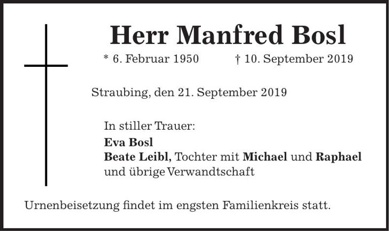 Traueranzeige Manfred Bosl