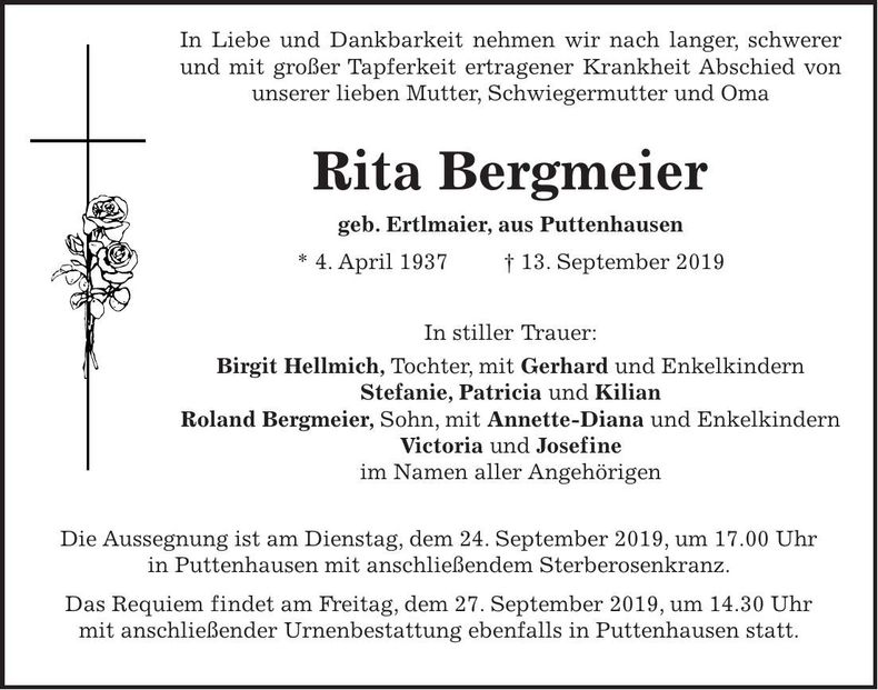 Traueranzeige Rita Bergmeier