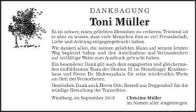 Traueranzeige Toni Müller