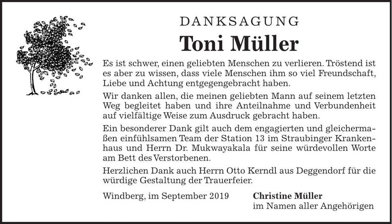 Traueranzeige Toni Müller