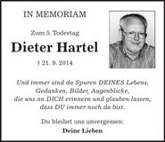 Traueranzeige Dieter Hartel