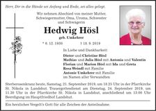 Traueranzeige Hedwig Hösl