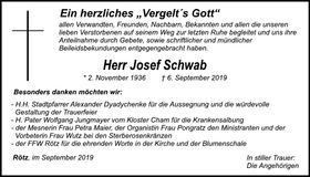 Traueranzeige Schwab Josef