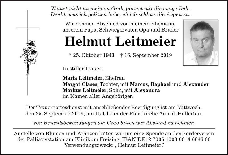 Traueranzeige Helmut Leitmeier