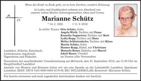 Traueranzeige Marianne Schütz