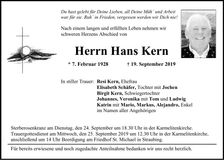Traueranzeige Hans Kern