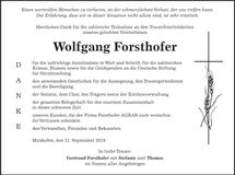 Traueranzeige Wolfgang Forsthofer