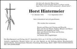 Traueranzeige Horst Hintermeier