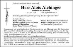 Traueranzeige Alois Aichinger