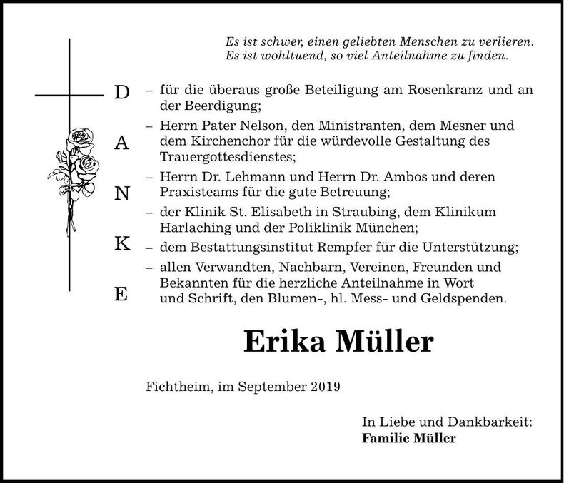 Traueranzeige Erika Müller