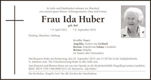 Traueranzeige Ida Huber