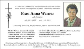 Traueranzeige Anna Werner