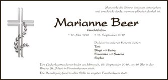 Traueranzeige Marianne Beer