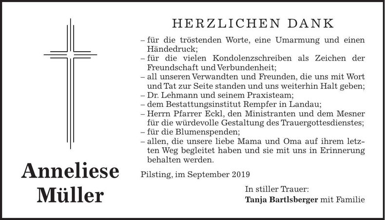 Traueranzeige Anneliese Müller