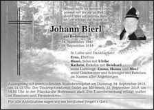 Traueranzeige Johann Bierl