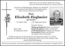 Traueranzeige Elisabeth Zieglmeier