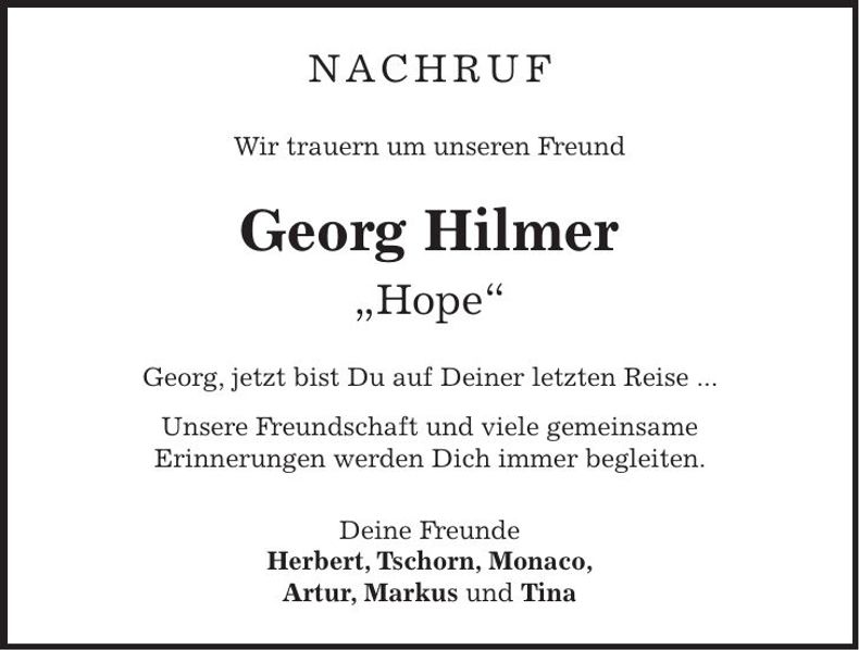 Traueranzeige Georg Hilmer