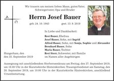 Traueranzeige Josef Bauer