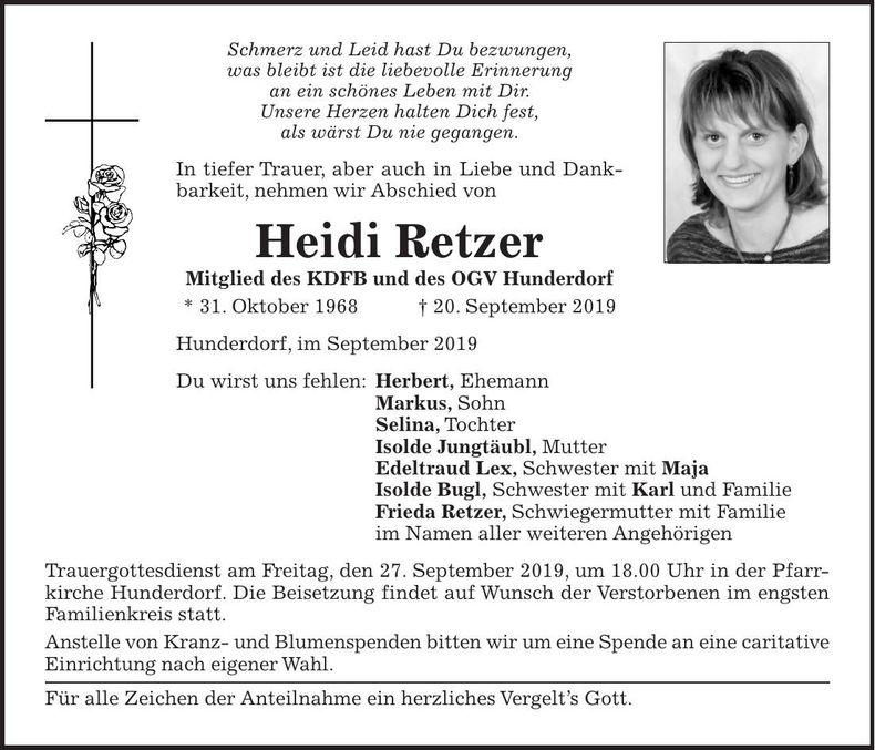 Traueranzeige Heidi Retzer