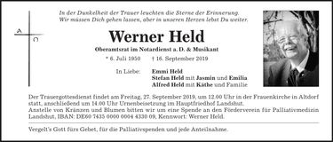 Traueranzeige Werner Held
