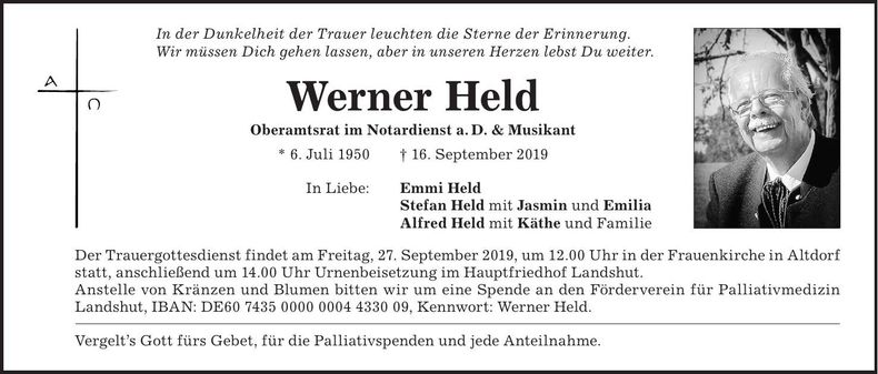 Traueranzeige Werner Held