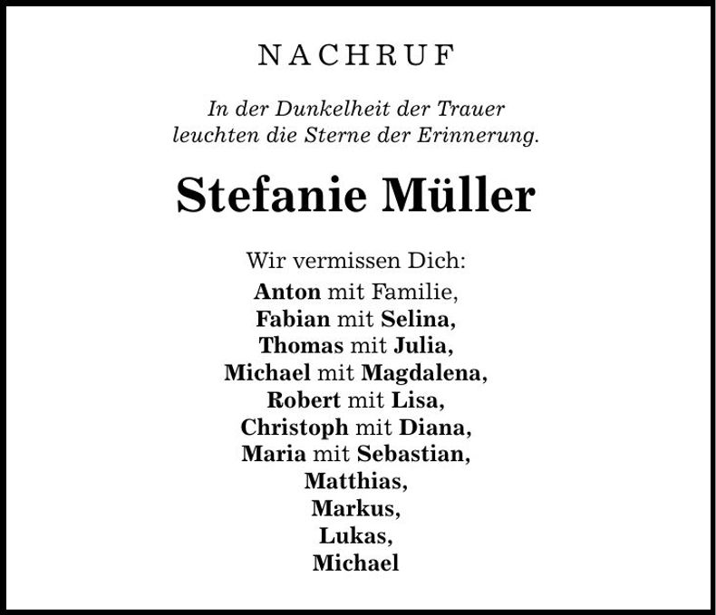 Traueranzeige Stefanie Müller