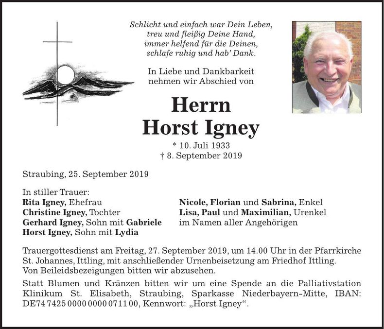 Traueranzeige Horst Igney