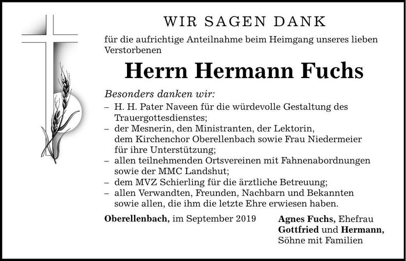 Traueranzeige Hermann Fuchs