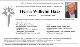 Traueranzeige Wilhelm Haas