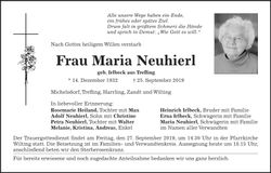 Traueranzeige Maria Neuhierl