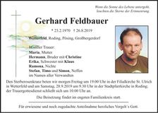 Traueranzeige Gerhard Feldbauer