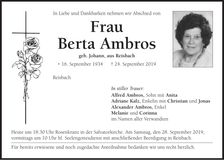 Traueranzeige Berta Ambros