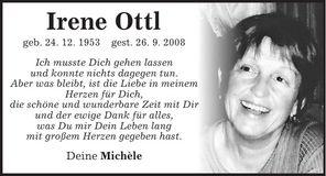 Traueranzeige Irene Ottl