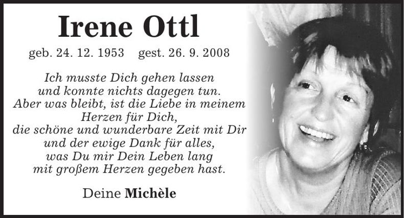 Traueranzeige Irene Ottl