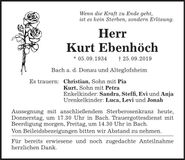 Traueranzeige Kurt Ebenhöch