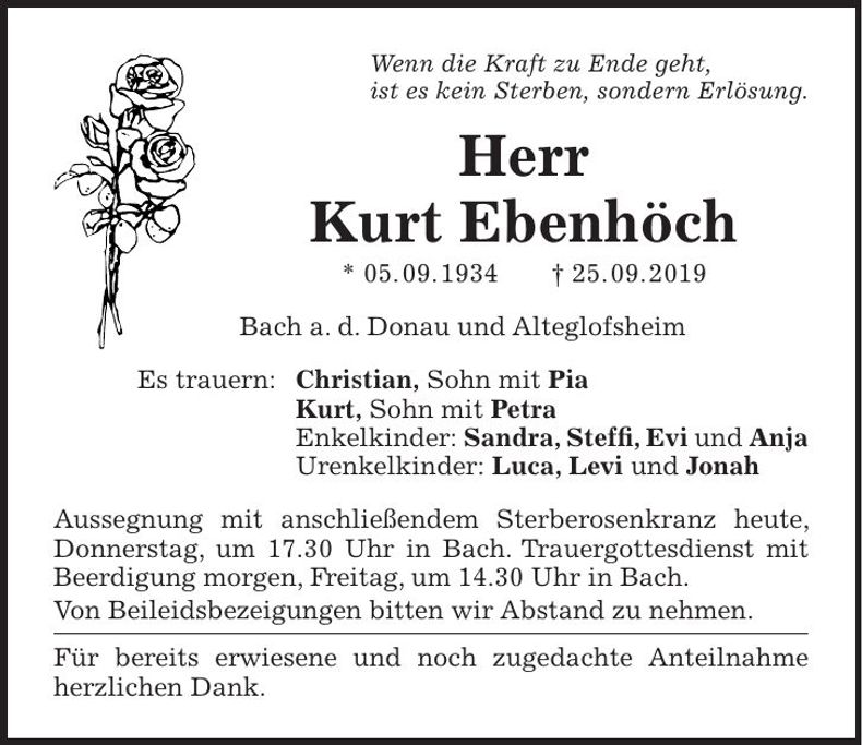 Traueranzeige Kurt Ebenhöch
