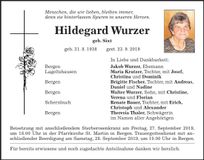 Traueranzeige Hildegard Wurzer