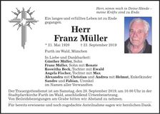Traueranzeige Franz Müller