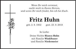 Traueranzeige Fritz Huhn