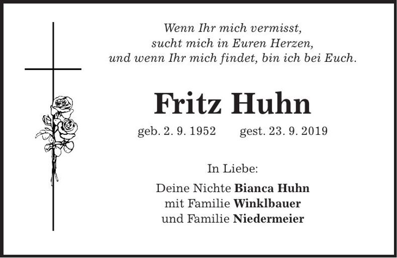 Traueranzeige Fritz Huhn