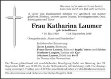 Traueranzeige Katharina Laumer