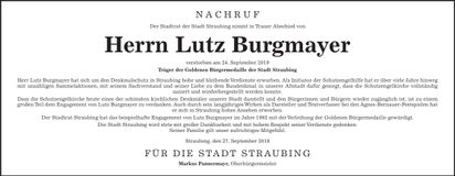 Traueranzeige Lutz Burgmayer