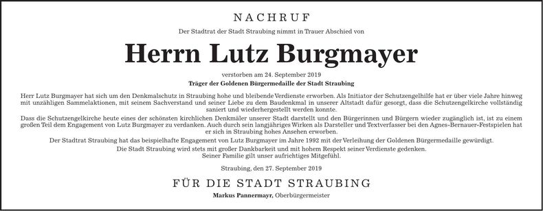 Traueranzeige Lutz Burgmayer