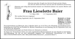 Traueranzeige Lieselotte Baier