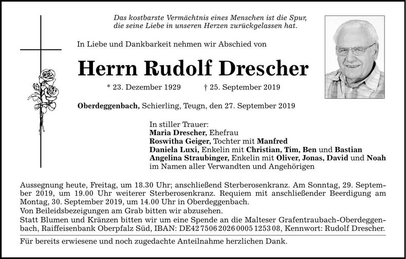 Traueranzeige Rudolf Drescher