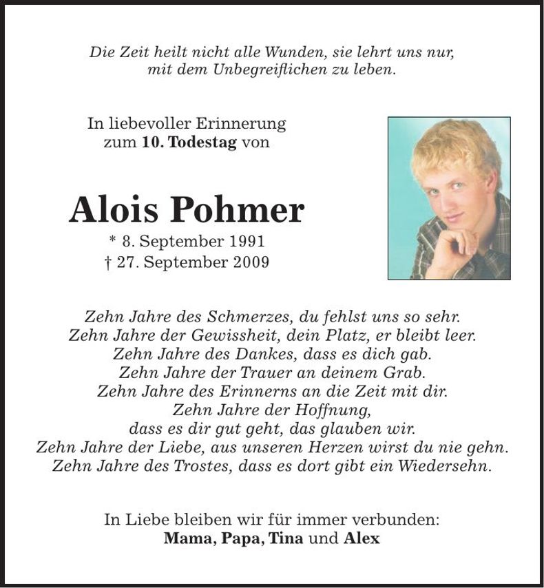 Traueranzeige Alois Pohmer
