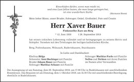 Traueranzeige Xaver Bauer