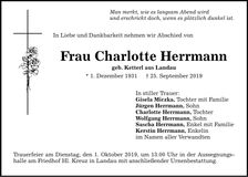 Traueranzeige Charlotte Herrmann