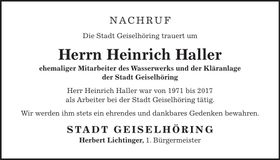 Traueranzeige Herbert Haller
